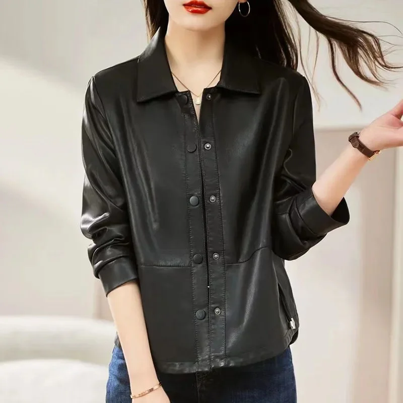 Женская Короткая кожаная куртка на весну и осень новинка 2024 темпераментная