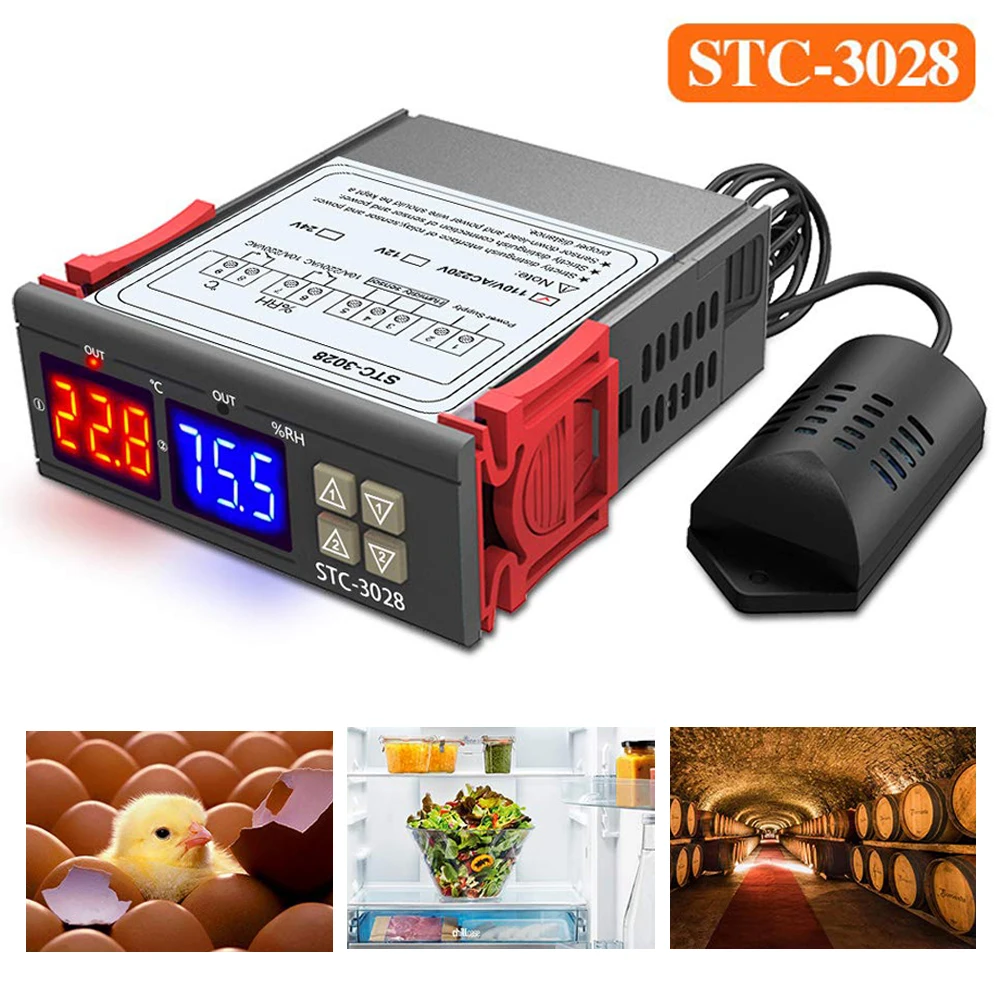 

STC-3028 Temperature Humidity Control Dual Digital Thermostat Thermometer Hygrometer Controller AC 110V 220V DC 12V 24V