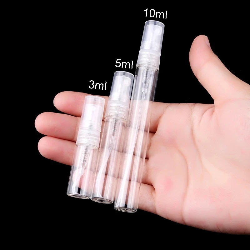 

50/100PCS 5ML Transparent Empty Glass Perfume Bottle Atomizer Cosmetic Container Spray Pump Refillable Sample Bottle Travel Set