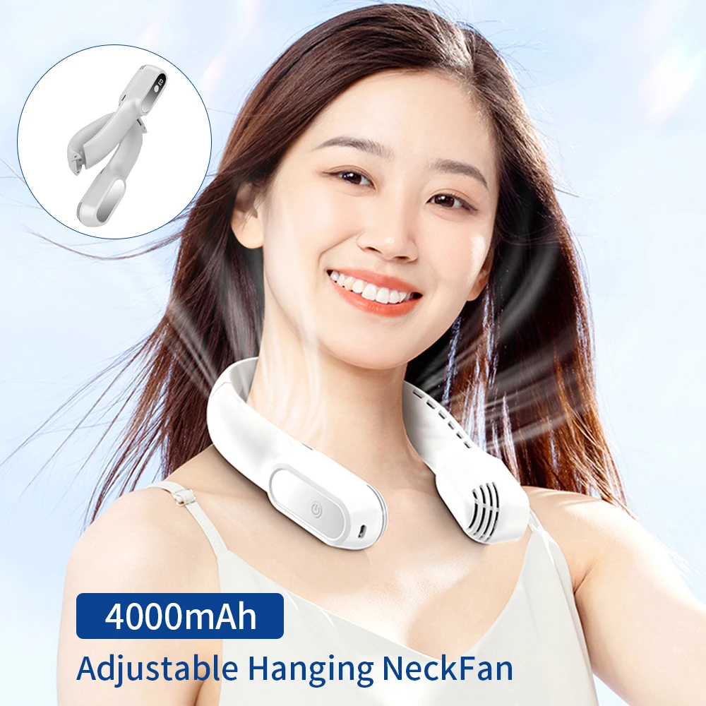 4000mAh Adjustable Hanging NeckFan Blowing Up and Down Poratble Rechargeable Fan Wireless Cooling Ventilador Home Equipment