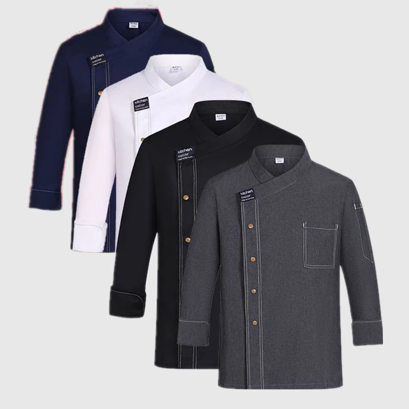 Black Chef Uniform Chef Jacket Manica Lunga Cook Coat Chef T-Shirt Baker Work Uniform Cameriere Ristorante Hotel Abbigliamento Donna Logo