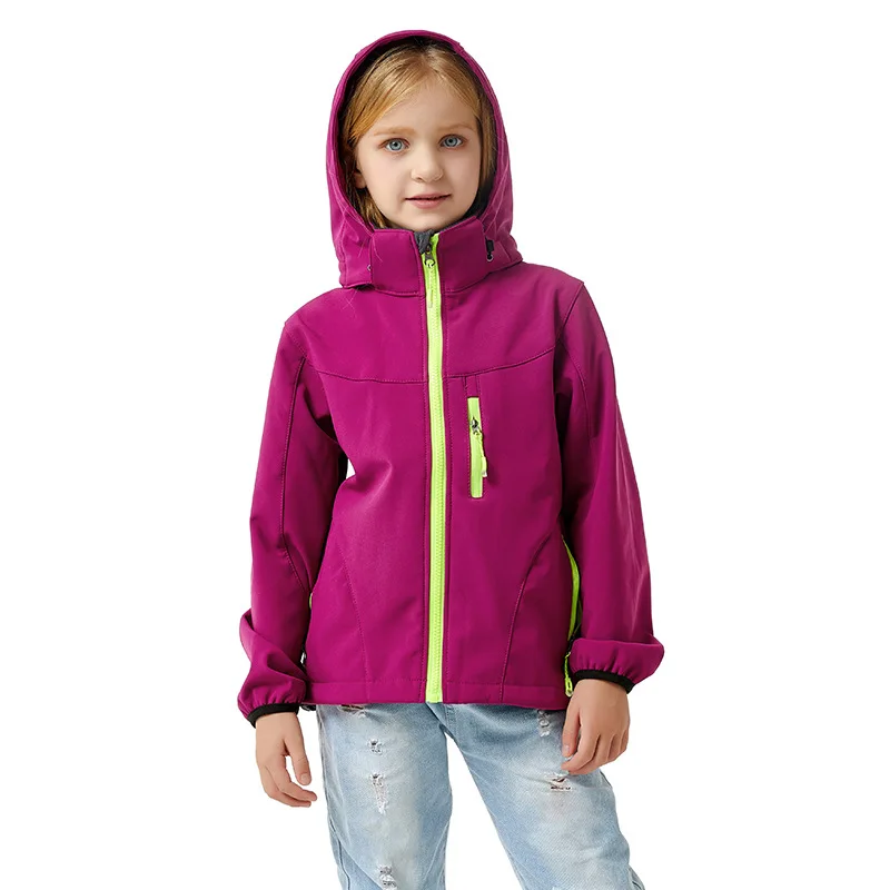 2022 Kids Fleece Jacket Fashion Boys Girls Autumn Windbreaker Jacket Hooded Waterproof Windproof Softshell Jacket Kids Clothes