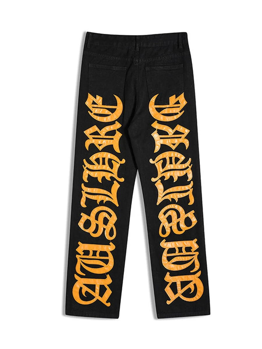 Four Seasons Men's Street Letter Printed Jeans Men's and Women's Vibe Style Y2K Retro Loose Casual Trousers Men's Ins Hot Sale