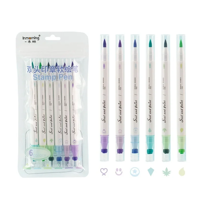 

Набор цветных маркеров для рисования, 6 шт., двухсторонняя кисть и подводка для хайлайтера, художественные маркеры для рисования и школы A7356