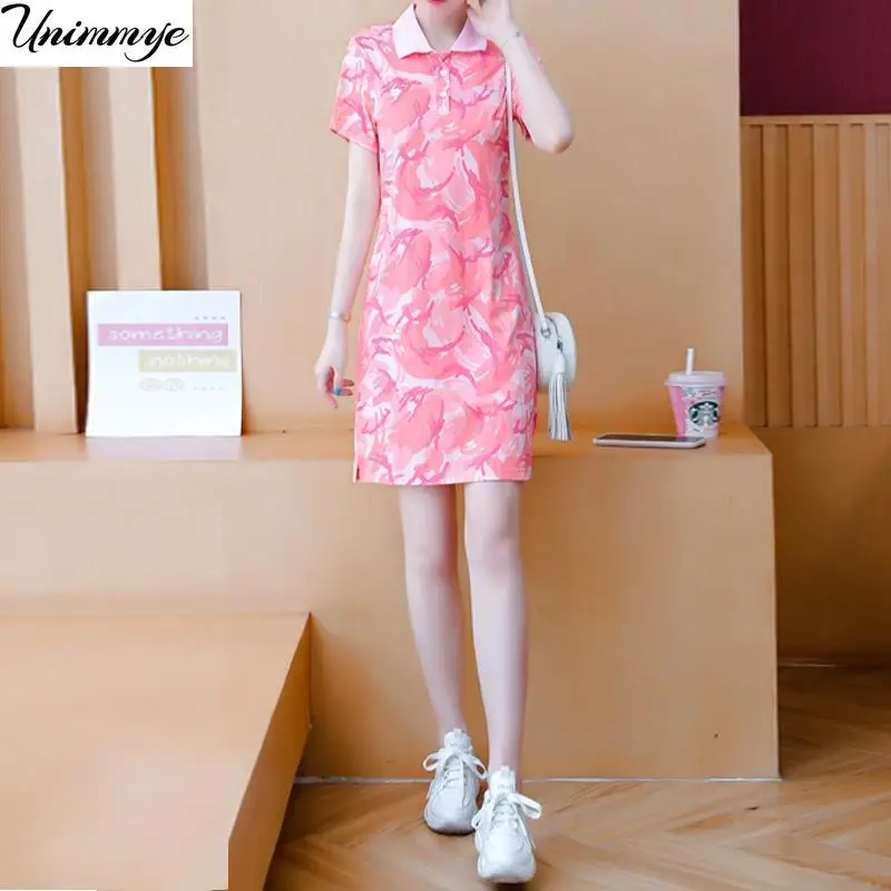

Polo Collar Plus Size Dress Women's Summer Short-Sleeved Camouflage Print Dress Woman Dress Vestido De Mujer Femme Robe J326