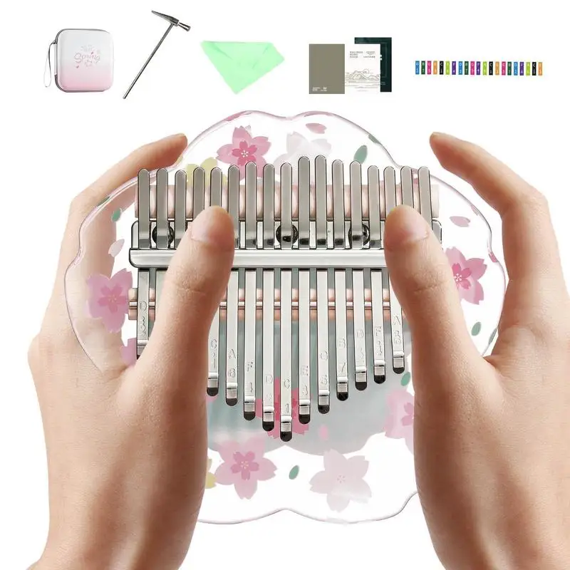 

Thumb Piano Cute 17 Keys Cherry Blossom Crystal Acrylic Mbira Musical Instruments Transparent Crystal Kalimba Musical Instrument