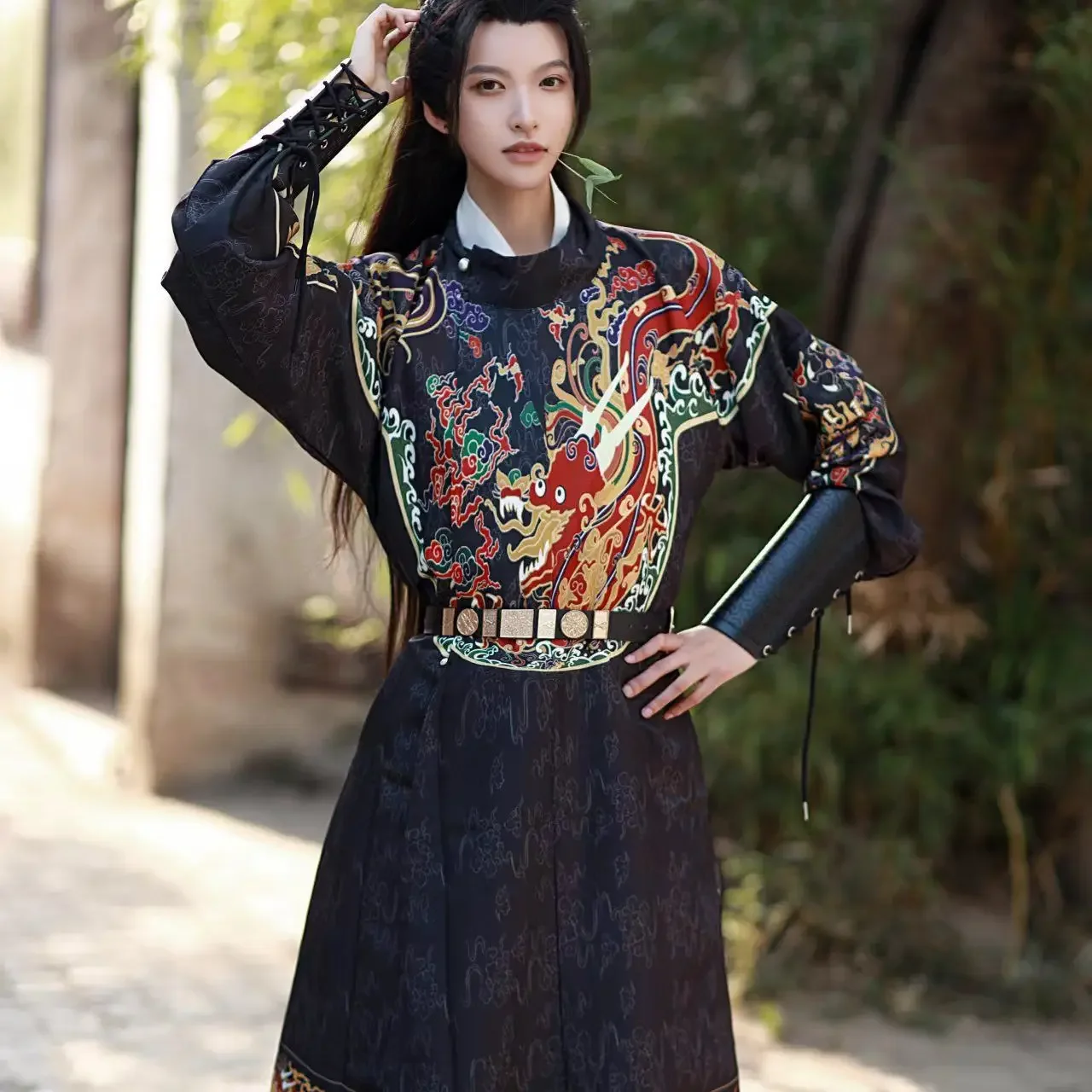 

Китайская династия дракона мин, женское платье, Черное золото, Мужская одежда, традиционная одежда, для сцены, Косплея