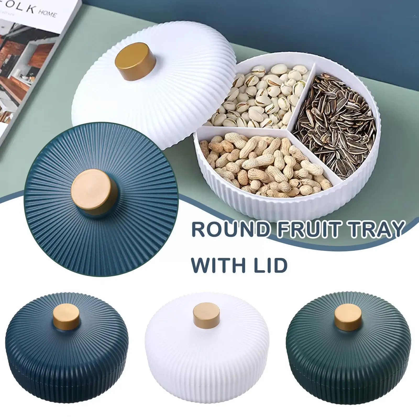 

Food Storage Tray Dried Fruit Snack Plate Appetizer Serving Platter For Party Candy Nuts Dish With Cover Kitchen Supplies O3u0