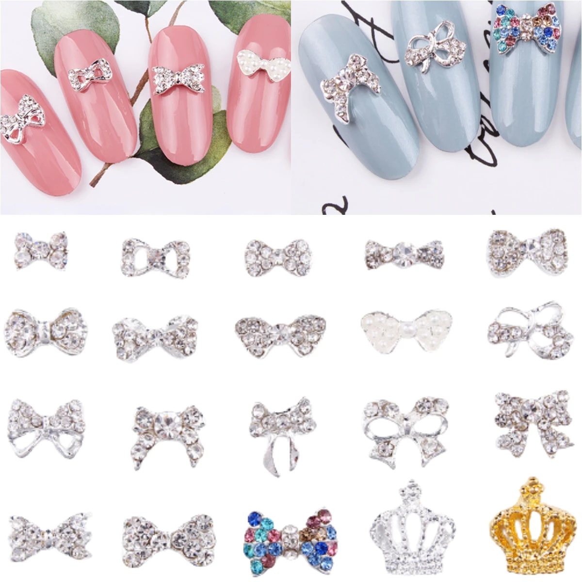 

10 Pcs Nail Art Bow Shiny Pearl Crystal Jewelry Nail Rhinestones Diy Nail Art Decoration Manicure Accessories Nail Art Tools