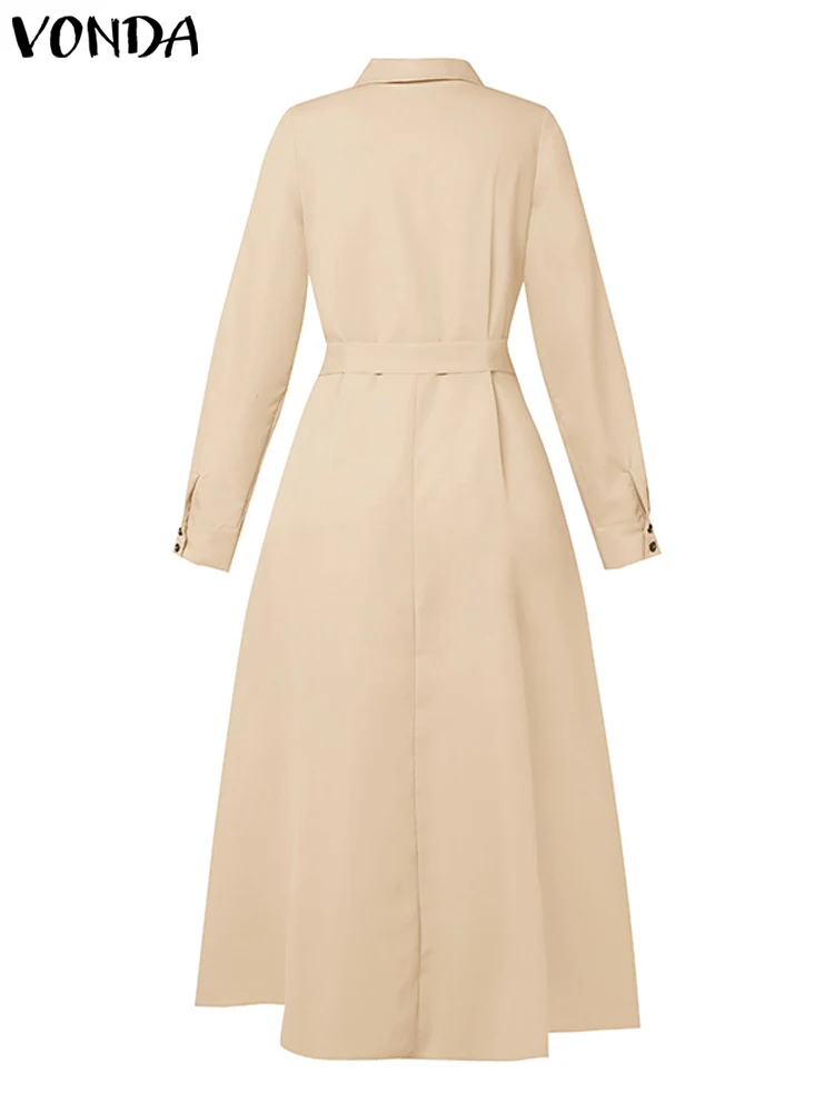 Женское платье-рубашка с длинным рукавом свободного покроя