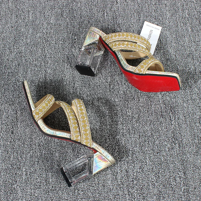 

Туфли женские летние на квадратном каблуке, с кристаллами