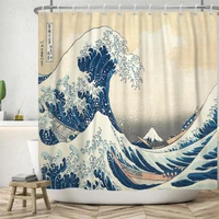 japanese the great wave of kanagawa mount fuji shower curtains waterproof polyester fabric bathroom curtain with 12 hooks