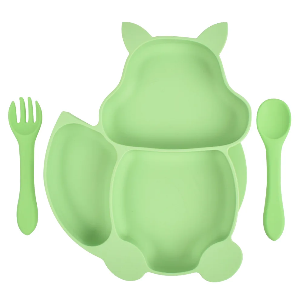 

Squirrel Baby Soft Silicone Sucker Bowl Plate Cup Bibs Spoon Fork Sets Non-slip Tableware Children's Feeding Dishes BPA Free