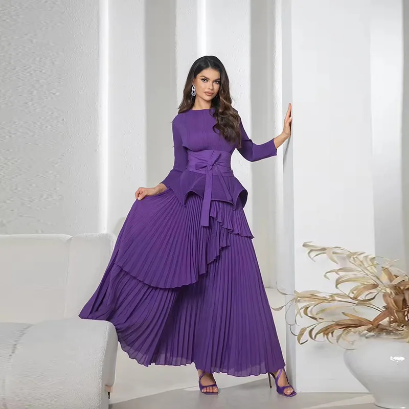 Плиссированный комплект из 2 предметов с нерегулярным фонариком юбка + длинное