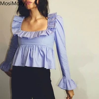 purple blouses cotton tops women summer french style blouses square neck ruffle tops shirt 2022 trendy tops female blusa