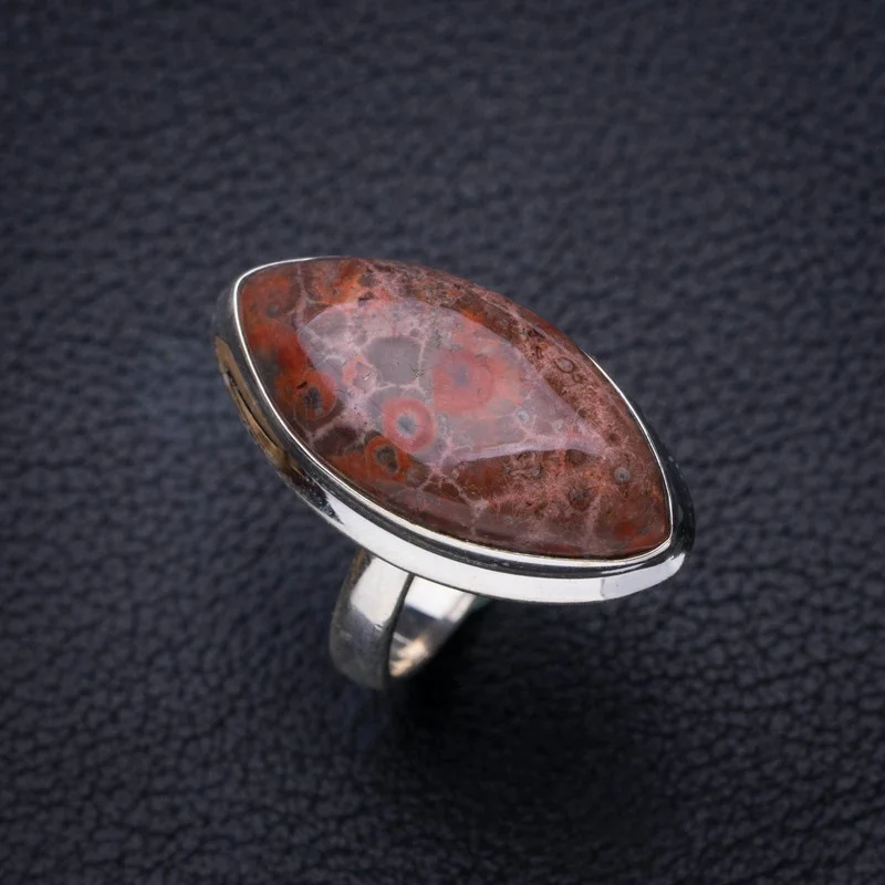 

StarGems натуральный Леопард шра, яшма ручной работы 925 пробы Серебряное кольцо 5,5 E8750