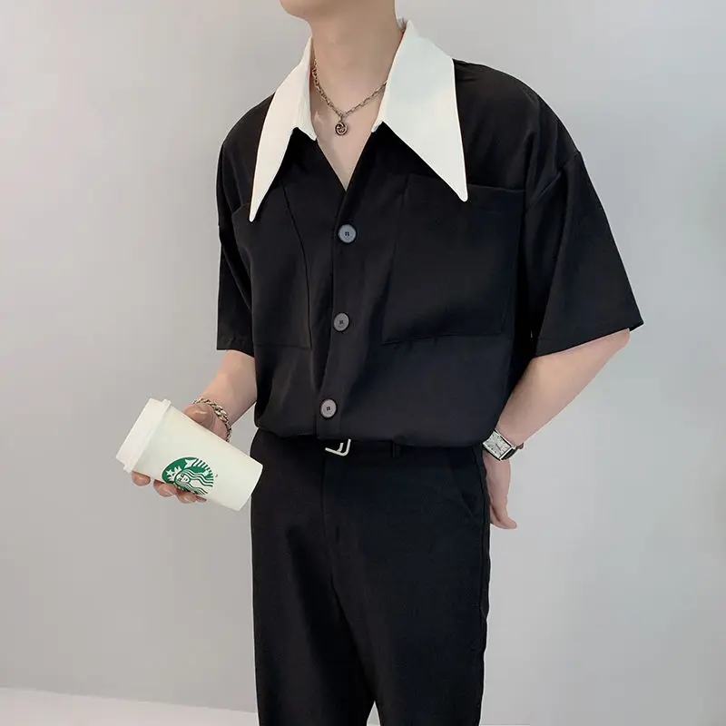 

Рубашка мужская сетчатая с коротким рукавом, модная винтажная Свободная Повседневная блуза с соединением внакрой, в стиле Звезд, для мужчин...