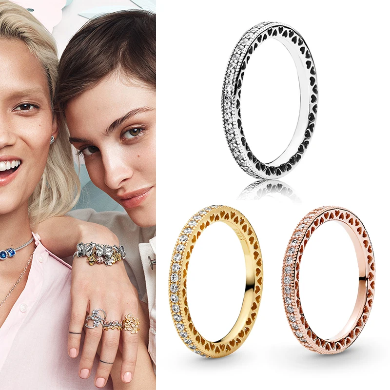 

Original 925 кольцо Silver Pan Ring Shiny Single Row With Crystal Cz Pan Ring For Women Wedding Party Fashion Jewelry