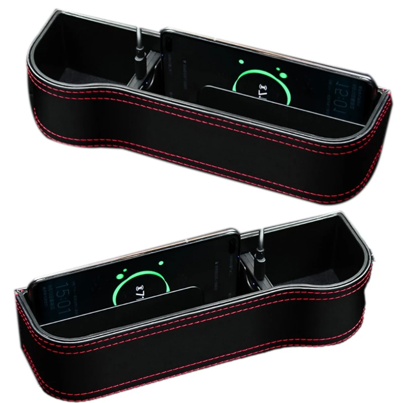

Multi-functional Car Seat Gaps Organizer Wireless Charging Storage Box Seat Console Side Pocket with Cup Holder