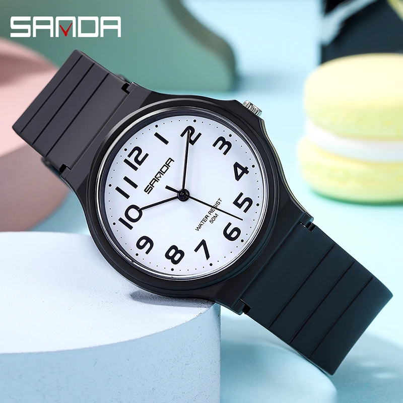 SANDA Womens Quartz Watches Casual Fashion Arabic Numerals Dial 30M Waterproof Military Strap Simple Clock Reloj Mujer 6010