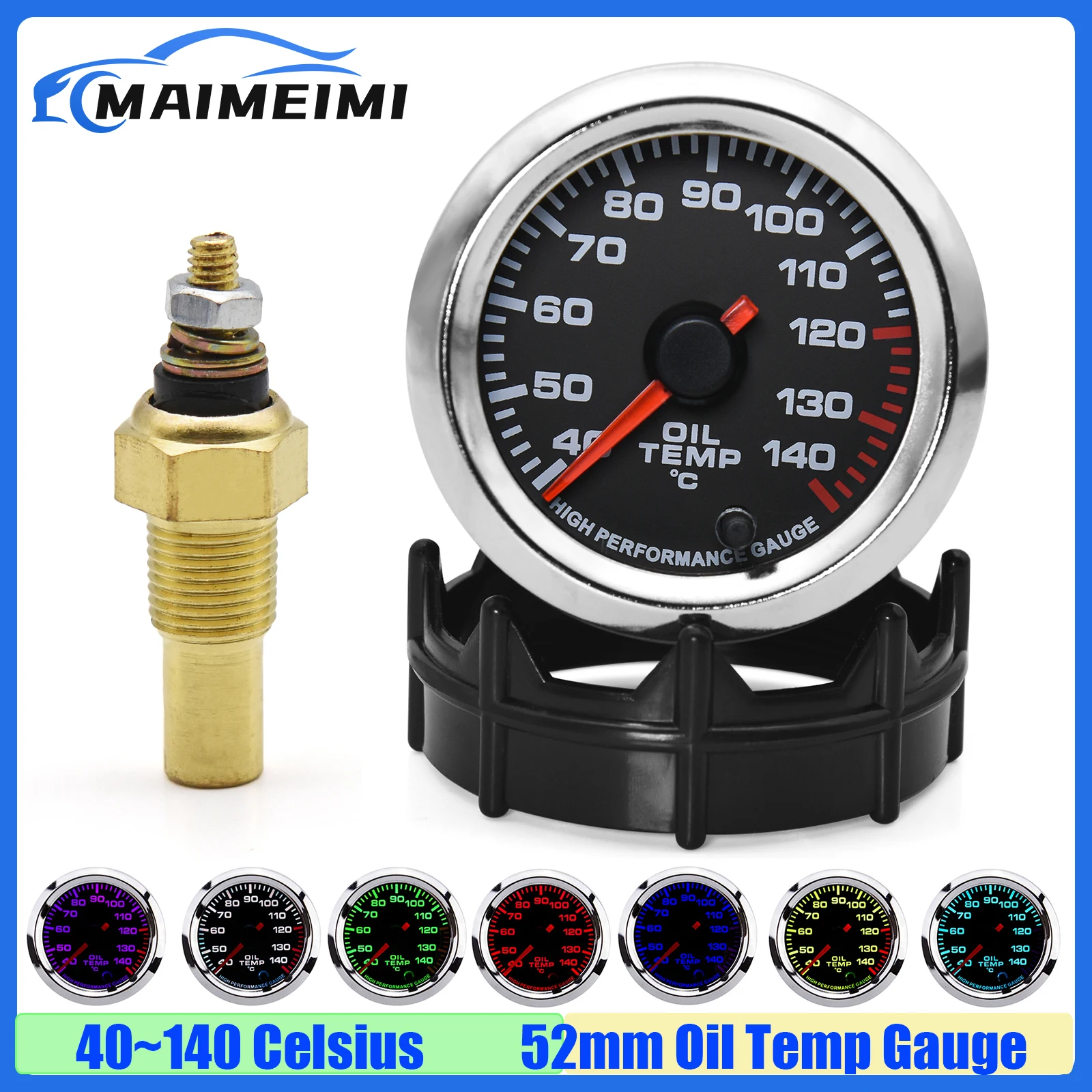Индикатор температуры масла 40-140 ℃ 52 мм с датчиком 1/8NPT 7 цветов