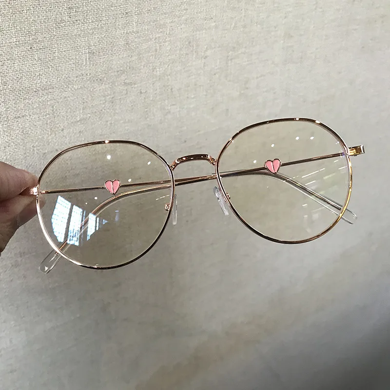 

2022 New Fashion Simple Heart Round Plain Glasses for Women Men Metal Frame Glasses for Wedding Party Eyeglasses