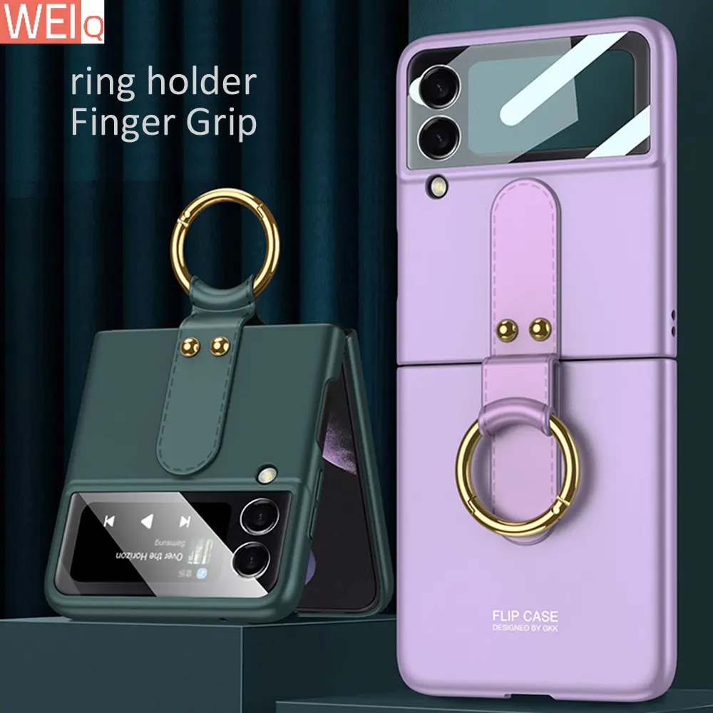 

Чехол-книжка с кольцом-держателем для Samsung Galaxy Z Flip4 Flip3 4 3, матовый чехол из искусственной кожи