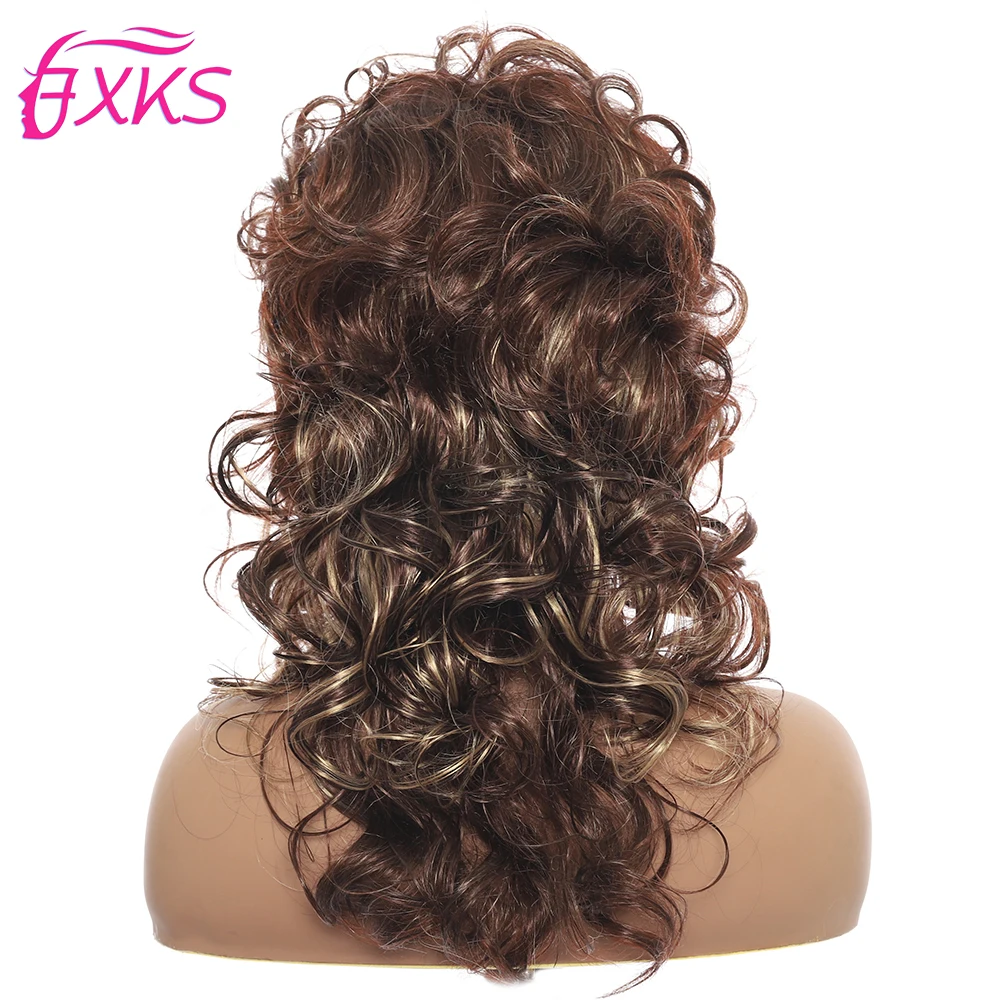 Brown Short Wavy Synthetic Hair Wigs With Bangs Blonde Gray Silver Natural Color Hair Special Curly Wigs For Women 12Inch FXKS