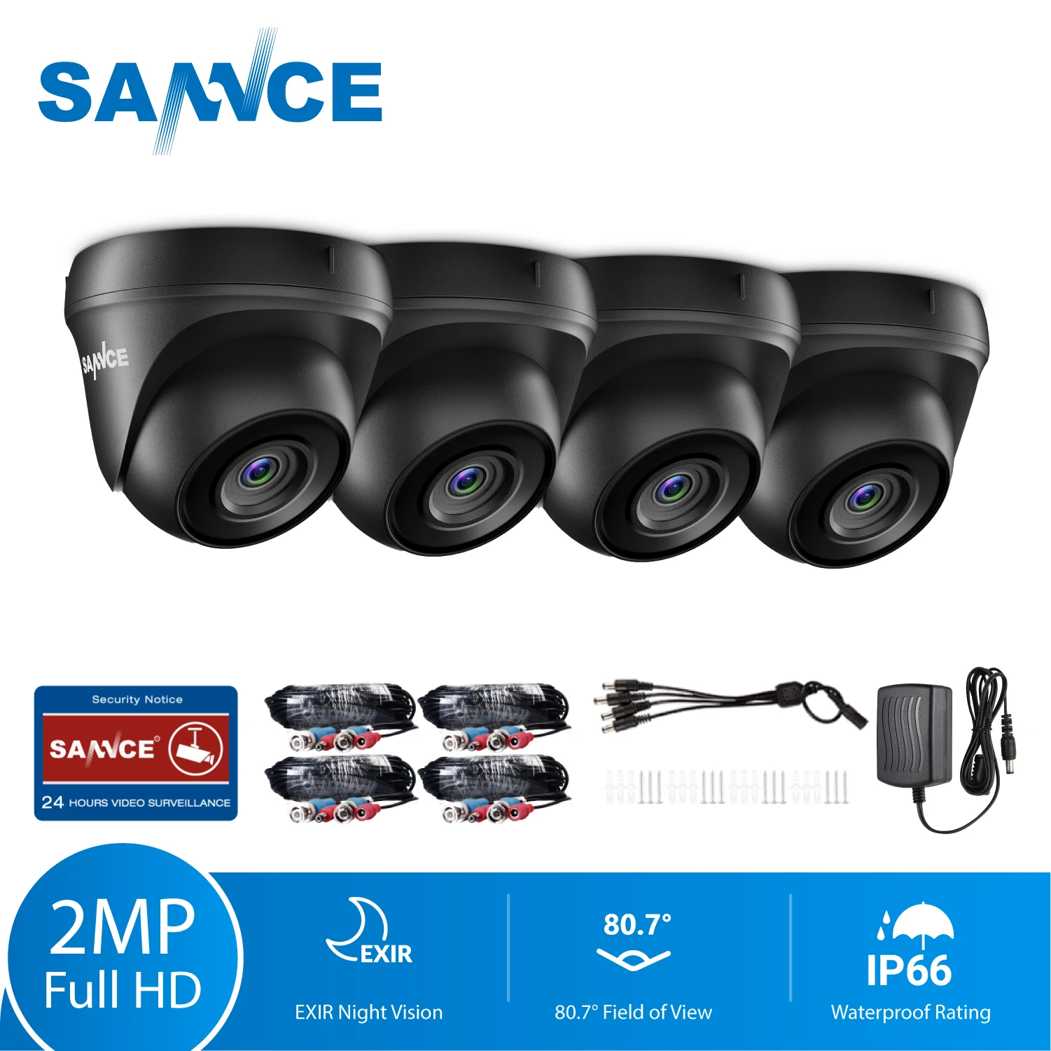 

SANNCE 4PCS 1080P HD TV1 Security Dome Camera Smart IR Night Vision CCTV Surveillance Camera Indoor Outdoor Weatherproof Camera