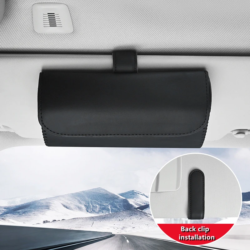 

Car Visor Sunglasses Case Clip Hanger Magnetic Fastener Sunglasses Holder PU Leather Storage Box Eyeglasses Holder Car Interior
