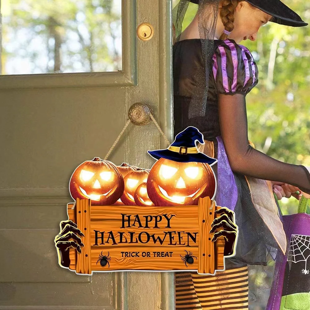 Счастливый Хэллоуин деревянный знак Тыква деревянная дверная вешалка украшения