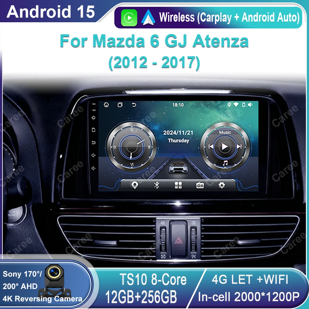 Фото Android 15 для Mazda 6 GJ Atenza 2012 2013 2014 2015 2016 2017 Беспроводной Carplay Авто Мультимедиа Авто Радио Видеоплеер GPS №1
