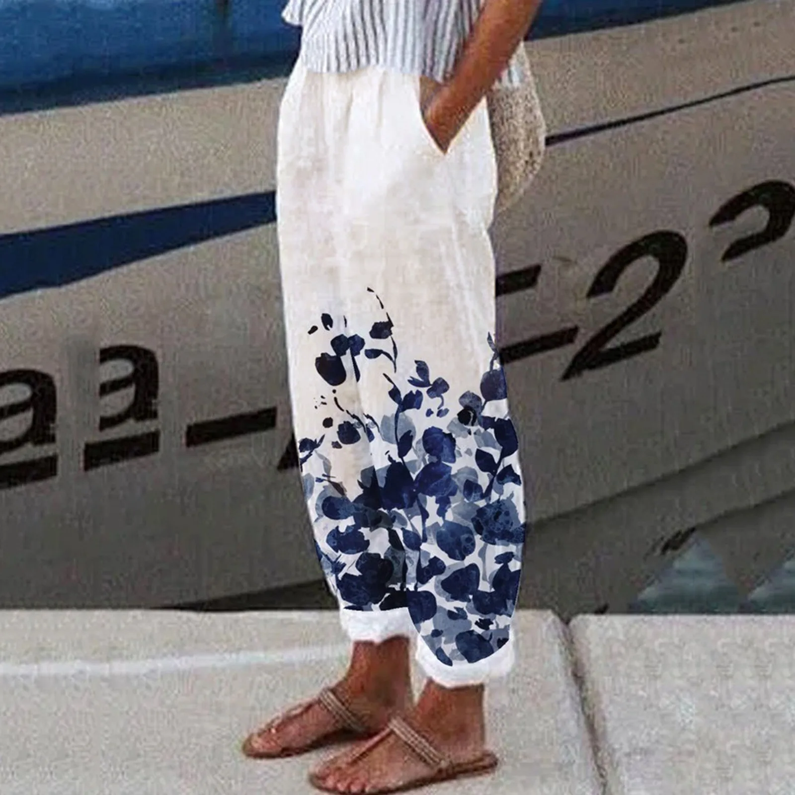 

90s Harajuku Korean Fashion Women Pants With Pockets High Waist Floral Print Vintage Skinny Pants Casual For Women Trousers 4