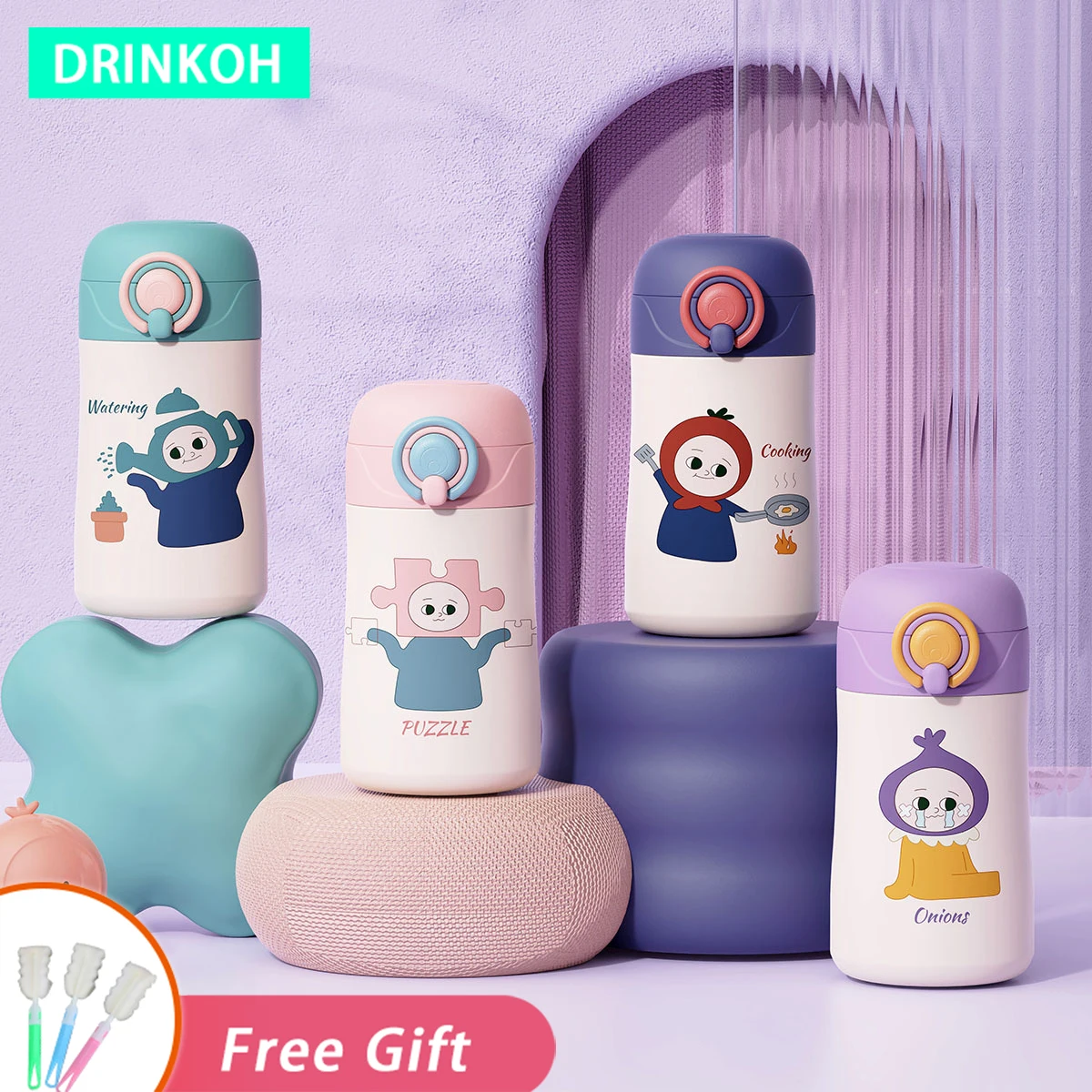 

Cute Water Bottle Children Portable Thermal Tumbler Temperature Display Vacuum Flasks 400ml Coffee Insulated Cup Kawaii Thermos