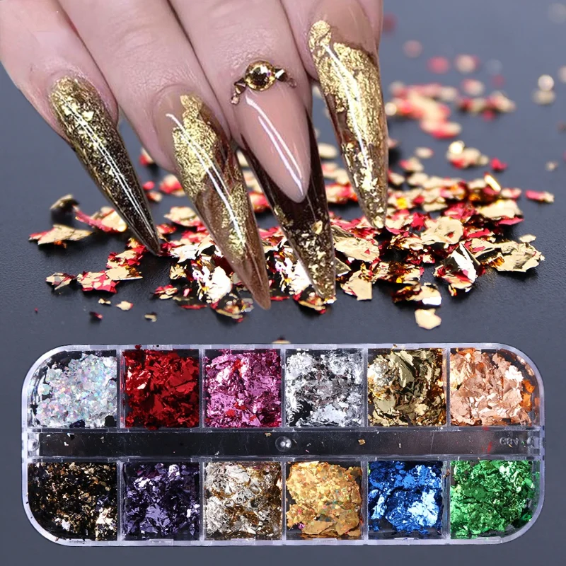 1 Box Imitation Gold Sliver Copper Foil Sequins Glitters Craft UV Gel Polish Nail Art Decoration Tool Nail Accesorios