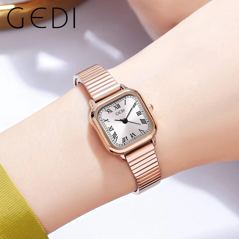 GEDI Coffee Gold Stainless Steel Women Watches Luxury Bamboo Joint Strap Waterproof Ultra-thin Ladies Watch Fashion Quartz Clock