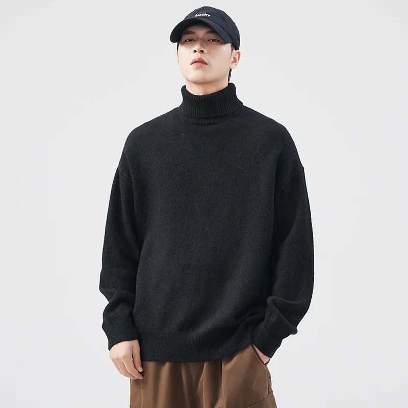 Зимний новый стильный теплый вязаный свитер поло/черепашковый воротник мужской