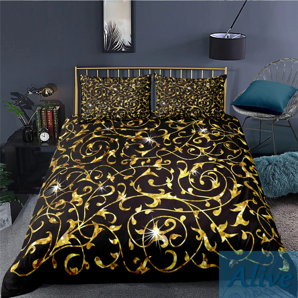 

Luxury Golden Pattern Bedding Set For Adults Kids Duvet Cover Set With Pillowcase Single Twin Eu King Size Double Bed Set
