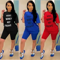 letter print tracksuit women set top biker shorts casual 2 piece sets womens outfits summer matching sets for women