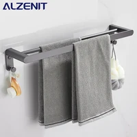 Aluminum Towel Bar Gun Gray 40-60CM Double Rod With Hook Wall Mount Shelf Shower Rail Hanger Rack Bathroom Holder Accessories