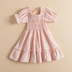 Женский летний Смоделированный костюм, одежда для детей, вечернее праздничное платье, розовая одежда, платья с коротким рукавом и цветочным рисунком, платье для девочек