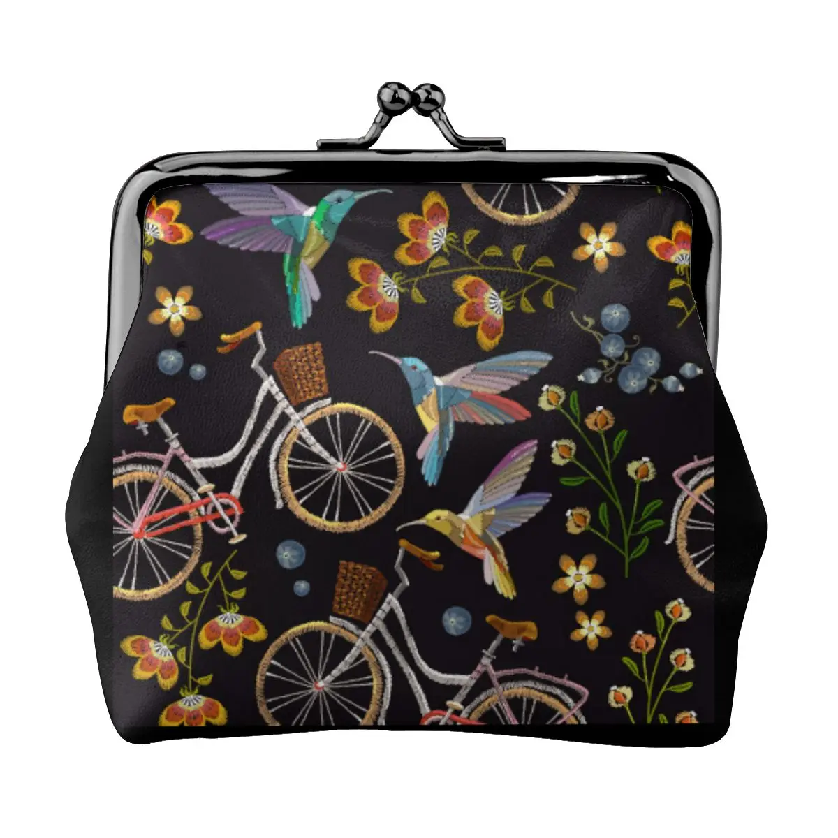 Small Wallet Women Mini Printing Coin Purses Hasp Cash Card Handbags Clutch Money Change Bag Bicycle umming Bird And Flowers