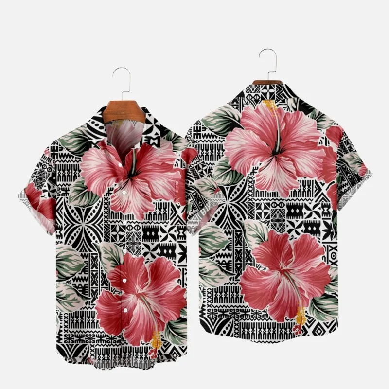 Men's Fashion T Shirt Hawaiian Tropical Camicias 3d Print Comfort Casual One Button Shirt Short Sleeve Beach Oversized Clothes 1