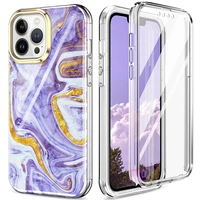 360 full screen protector case for iphone 13 pro max 12 11 xs xr 6 8 7 plus colorful marble flowers silicone armor phone cover