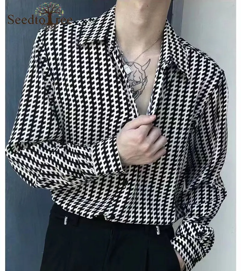 Spring and Autumn Men's Casual Shirts Plaid Houndstooth Long Sleeve Turndown Collar Single Breasted Fashion Shirts Unisex