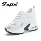 Женские кроссовки на танкетке Fujin, черные дышащие кроссовки из мягкой кожи, на массивной платформе, летняя обувь