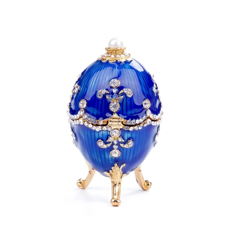

Faberge Egg Style Decorative Enameled Trinket Box with Hinged Easter Day Gift