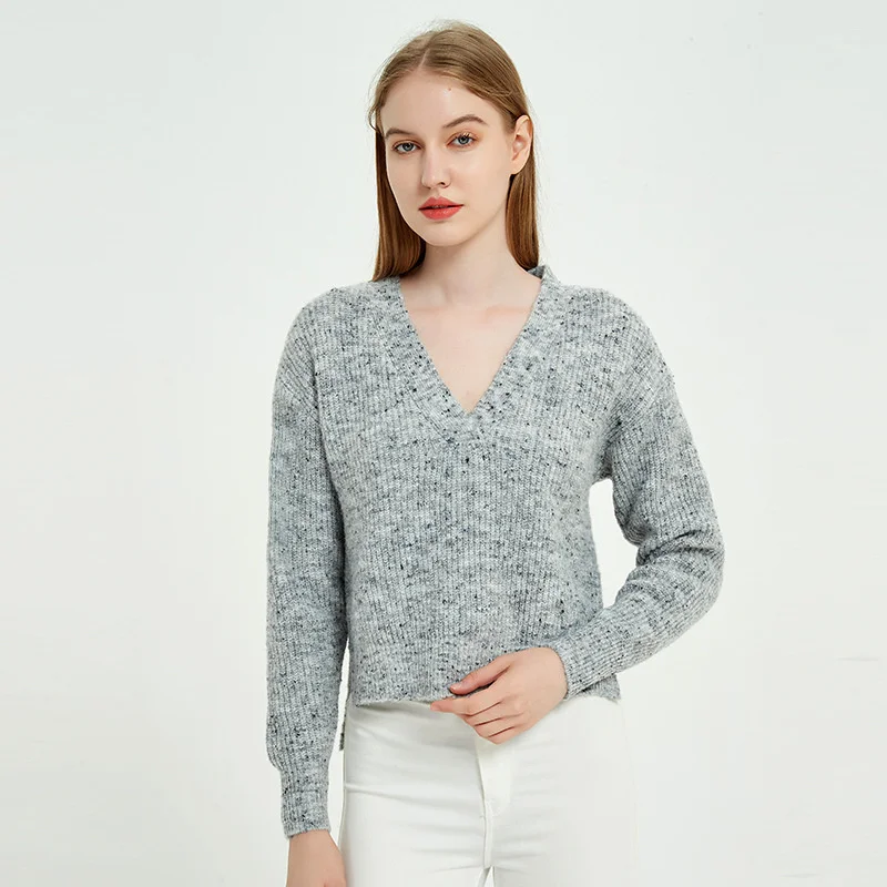 

Women Winter Grey Thermal Underwear Sweater Loose Basic Women's Jumper Women's V-Neck Cashmere Knitted Sweater Tops