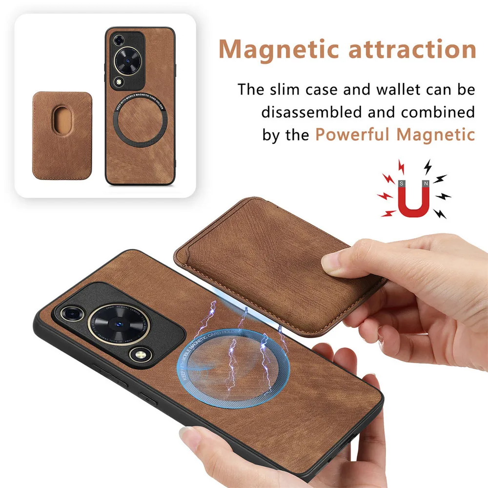 Роскошный чехол для Huawei Nova Y72 2024 съемный 2 в 1 Magsafe Leaher Card Etui Задняя крышка NovaY72 Y 72 Funda