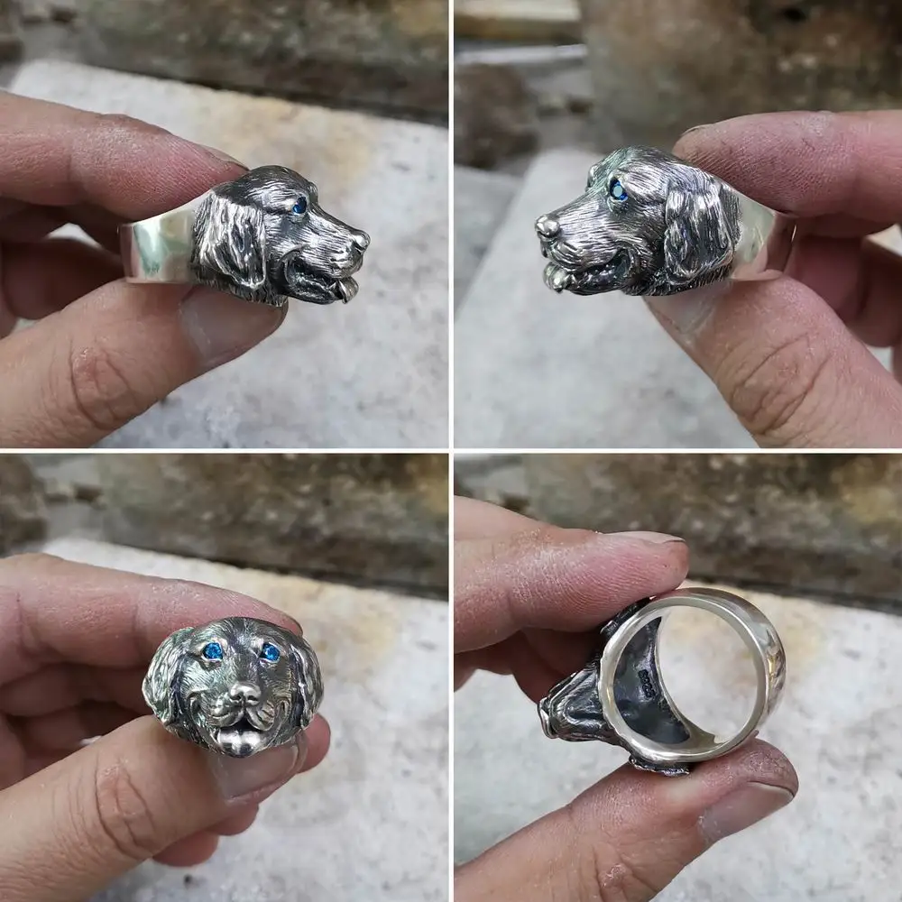 Стерлингового Серебра 925 пробы с глазами CZ золотистый ретривер милое кольцо для
